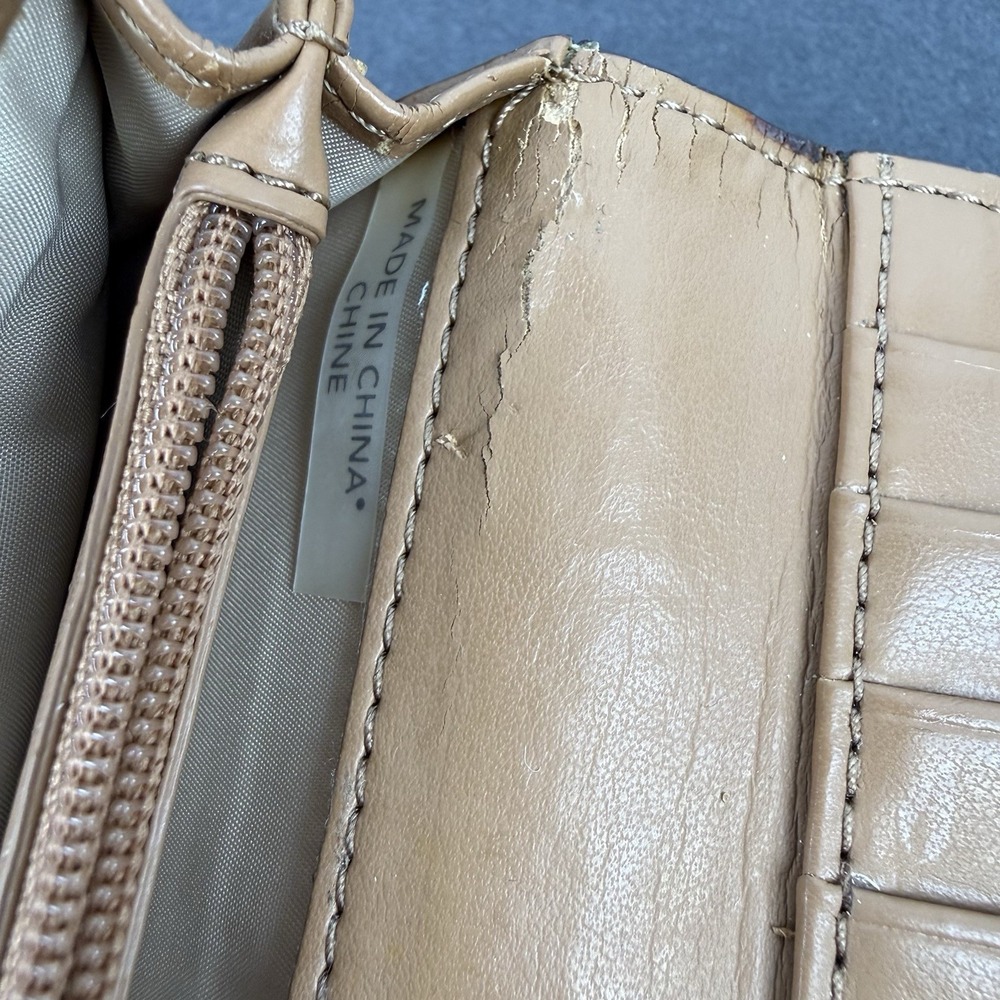 Coach Turn Lock Wallet Snakeskin Croc Embossed Tan Beige Trifold Clutch Rare - Picture 7 of 10